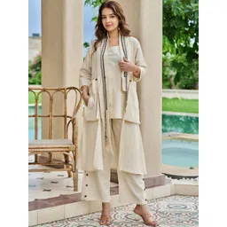 Indo Era Women Solid Cotton Top with Palazzo & Jacket-picture-23