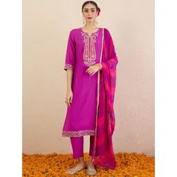 Indo Era Women Solid Embroidered Kurta with Pyjama & Dupatta-picture-20