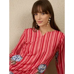 Indo Era Women Solid V-Neck Regular Kurta with Trousers-picture-28