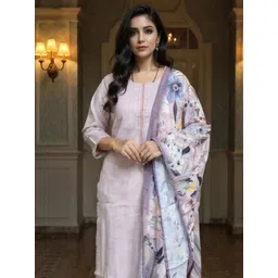 Indo Era Women Thread Work Straight Kurta with Trouser & Printed Dupatta-image-20