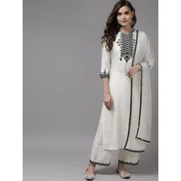 Indo Era Women White Yoke Design Regular Kurta with Palazzos & With Dupatta-picture-32