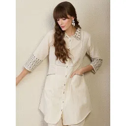 Indo Era Women Woven Design Embroidered Kurta with Trousers-picture-14