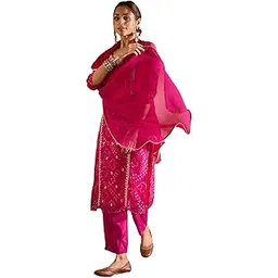 indo era Women's Straight Silk Chiffon Ethnic Motifs Embroidered Kurta & Pant with Dupatta Set (IESTR9975)-picture-10