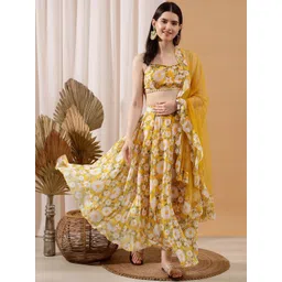 indo street Floral Printed Crop Top & Maxi Skirt Co-Ords-picture-26