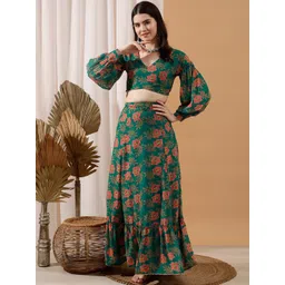 indo street Floral Printed Crop Top & Skirt-picture-24