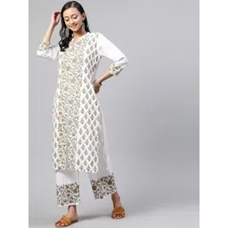 indo street Floral Printed Sequined Panelled Pure Cotton Kurta with Palazzos-picture-38