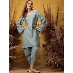 indo street Women Embroidered Regular Kurta with Dhoti Pants-picture-26