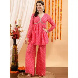 indo street Women Floral Printed Empire Mirror Work Kurti with Sharara-picture-11