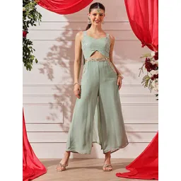 indo street Women Self Design Embroidered Sleeveless Basic Jumpsuit-picture-11