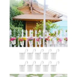 indocraft impex INNOVATIVE CREATION 10Pcs White Railing Planters-picture-31