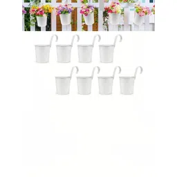 indocraft impex INNOVATIVE CREATION 8Pcs White Railing Planters-picture-41