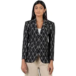 indophilia Women's Ikat Cotton Tie and Dye Single Breast Two-Button Blazer-picture-40