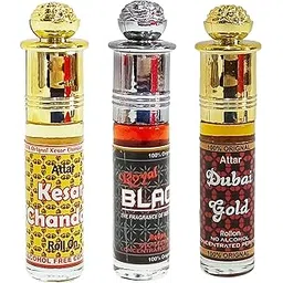 INDRA SUGANDH BHANDAR Attar Combo for Men Best 3 in 1 (Kesar Chandan, Royal Black, Dubai Gold) Alcohol Free 24 Hours Long Lasting Attar/Ittar 6ml Rollon 3 Pc. Combo Pack-picture-42