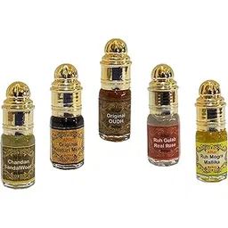 Indra Sugandh Bhandar Combo Of Natural Attar Chandan/Sandalwood, Kasturi, Oudh, Gulab, Mogra (3 Ml) 5 Pieces ~ Pure Exotic Perfume Range Form Men|Women-picture-52