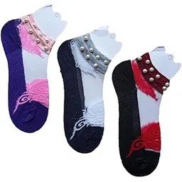 indus cloud Women's Ankle Length Socks Up Side Fixed Stone (Pack of 3) Multicolored-picture-11