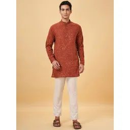 indus route by Pantaloons Abstract Printed Pure Cotton Mandarin Collar Short Kurta-picture-18
