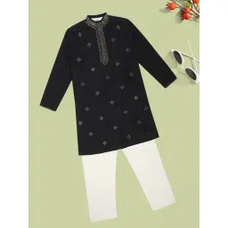 Indus Route by Pantaloons Boys Black Ink Embroidery Kurta Set-picture-34