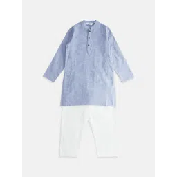 indus route by Pantaloons Boys Blue Striped Woven Design Pure Cotton Kurta with Pyjamas-picture-42