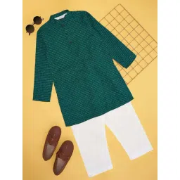 Indus Route by Pantaloons Boys Deep Teal Cotton Printed Full Sleeves Kurta Sets-picture-48