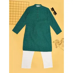 Indus Route by Pantaloons Boys Deep Teal Cotton Printed Full Sleeves Kurta Sets-picture-26