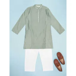 Indus Route by Pantaloons Boys Desert Sage & White Embroidery Full Sleeves Kurta Sets-picture-43