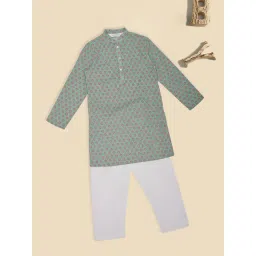 Indus Route by Pantaloons Boys Desert Sage Printed Kurta Set-picture-42