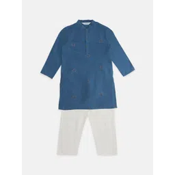 indus route by Pantaloons Boys Ethnic Motifs Embroidered Sequined Kurta with Trousers-picture-30