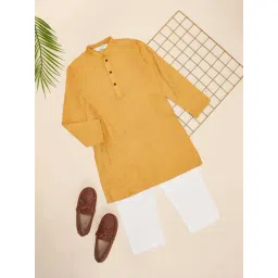 Indus Route by Pantaloons Boys Honey Mustard Solid Full Sleeves Kurta Sets-picture-16