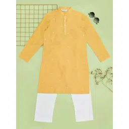 Indus Route by Pantaloons Boys Honey Mustard Solid Full Sleeves Kurta Sets-picture-39