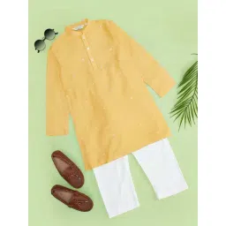 Indus Route by Pantaloons Boys Honey Mustard Solid Full Sleeves Kurta Sets-picture-20
