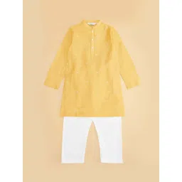 Indus Route by Pantaloons Boys Honey Mustard Solid Full Sleeves Kurta Sets image 2