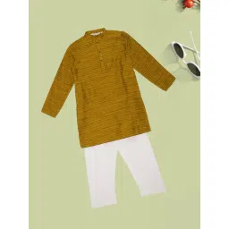 Indus Route by Pantaloons Boys Honey Mustard Textured Kurta Set-picture-26