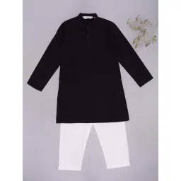 Indus Route by Pantaloons Boys Jet Black & White Cotton Solid Full Sleeves Kurta Sets-picture-20