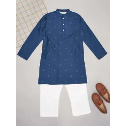 Indus Route by Pantaloons Boys Midnight Navy & White Embroidery Full Sleeves Kurta Sets-picture-21