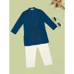 Indus Route by Pantaloons Boys Midnight Navy Embroidery Kurta Set-picture-21
