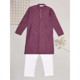 Indus Route by Pantaloons Boys Pale Red Purple Embroidery Full Sleeves Kurta Sets-picture-47