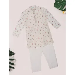 Indus Route by Pantaloons Boys Snow White Floral Print Kurta Set-picture-41