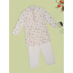 Indus Route by Pantaloons Boys Snow White Floral Print Kurta Set-picture-39