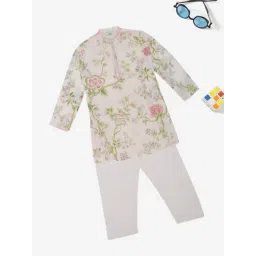 Indus Route by Pantaloons Boys Snow White Floral Print Kurta Set-picture-33