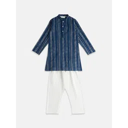 indus route by Pantaloons Boys Striped Mandarin Collar Pure Cotton Kurta with Pyjamas-picture-16