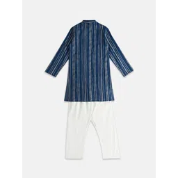 indus route by Pantaloons Boys Striped Mandarin Collar Pure Cotton Kurta with Pyjamas image 2