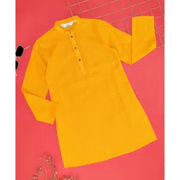 Indus Route by Pantaloons Cotton Full Sleeves Textured Kurta - Dark Yellow-picture-41