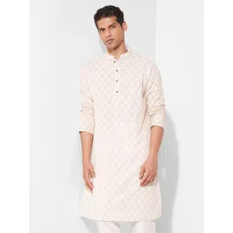 indus route by Pantaloons Ethnic Motifs Printed Mandarin Collar Pure Cotton Straight Kurta-picture-28