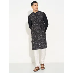 indus route by Pantaloons Floral Embroidered Thread Work Mandarin Collar Straight Kurta-picture-14