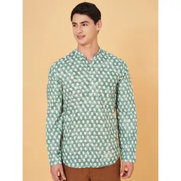 indus route by Pantaloons Floral Printed Mandarin Collar Pure Cotton Pathani Kurta-picture-40