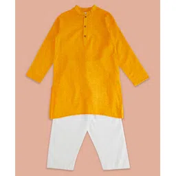 Indus Route by Pantaloons Full Sleeves Ethnic Motif Self Designed Kurta & Pyjama Set - Mustard Yellow-picture-11