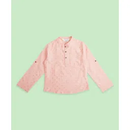 Indus Route by Pantaloons Full Sleeves Motif Printed Shirt Style Kurta - Peach-picture-16