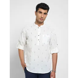 indus route by Pantaloons Geometric Printed Mandarin Collar Pure Cotton Short Kurta-picture-17