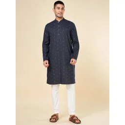 indus route by Pantaloons Geometric Printed Mandarin Collar Pure Cotton Straight Kurta-picture-42