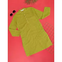 Indus Route by Pantaloons Kids Lime Green Cotton Printed Full Sleeves Kurta-picture-17